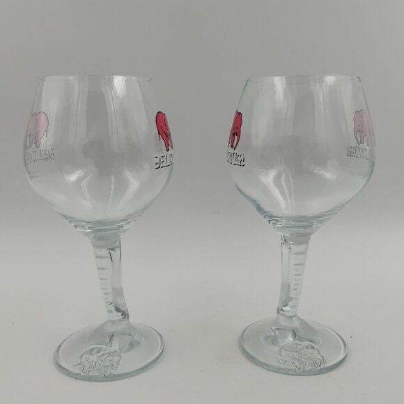 Set Of 2 Delirium Tremens Elephant Trunk Stemware Glasses Belgium Beer 7” - Picture 6 of 7